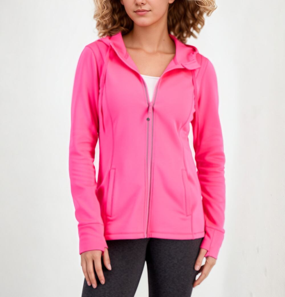 NWT Ideology Girl's Full Zip Jacket With Matching Headband Molten Pink Small